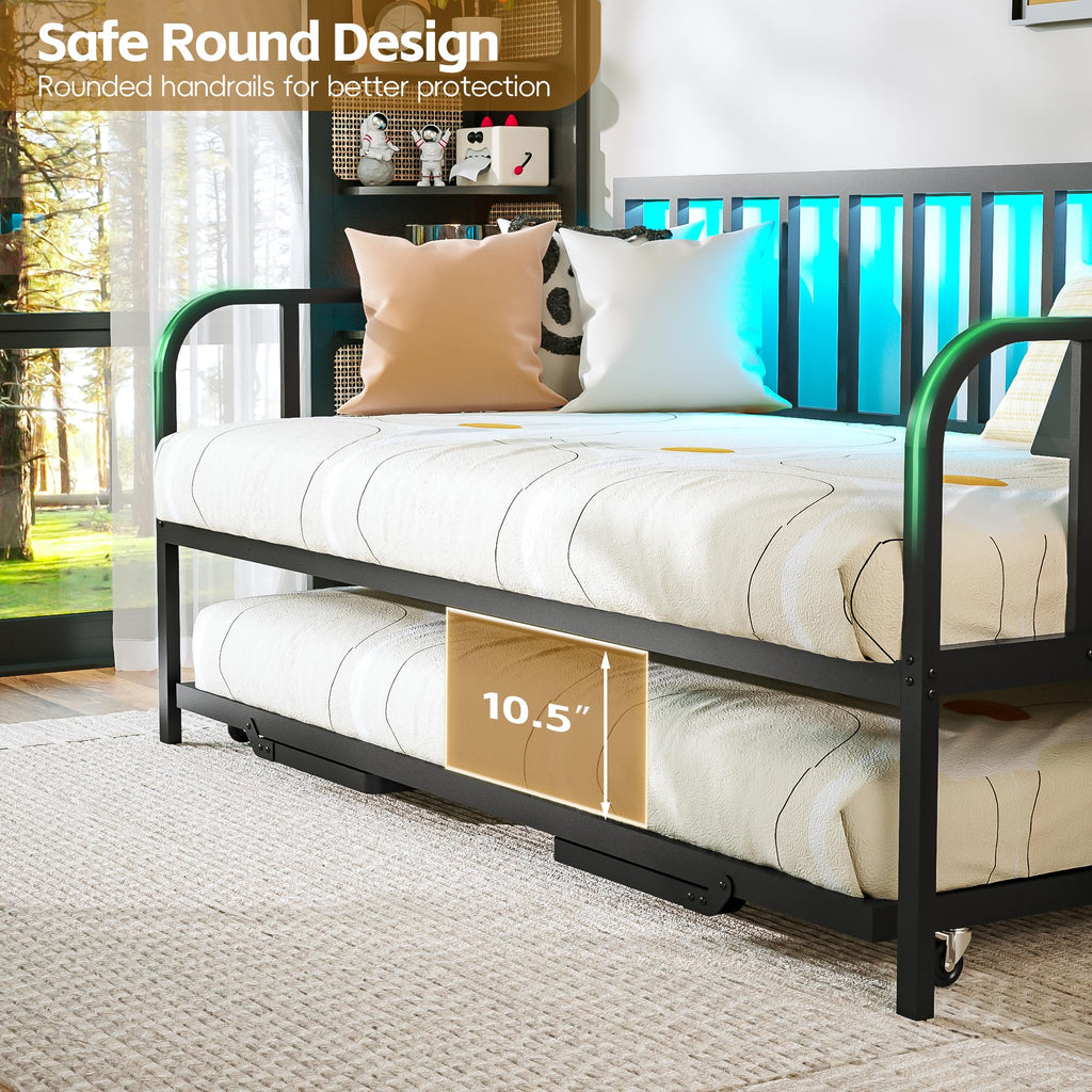 Black Twin to King Metal Daybed with Pop Up Trundle R269931