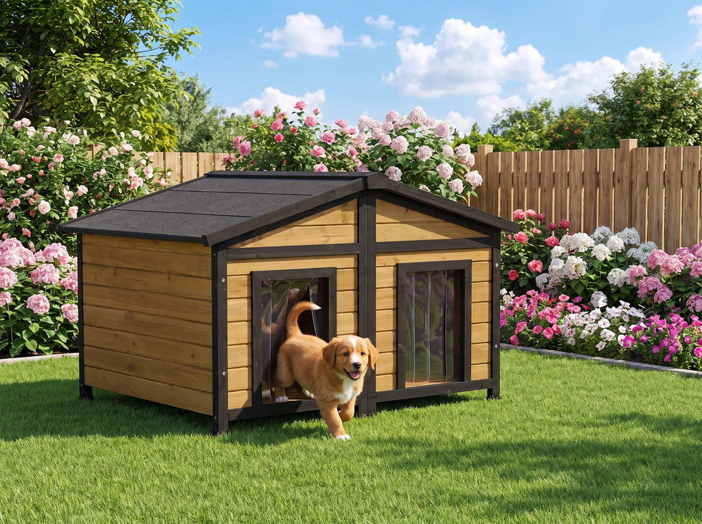 Large Wooden 2-Tier Rabbit Cage with Waterproof Roof F24958