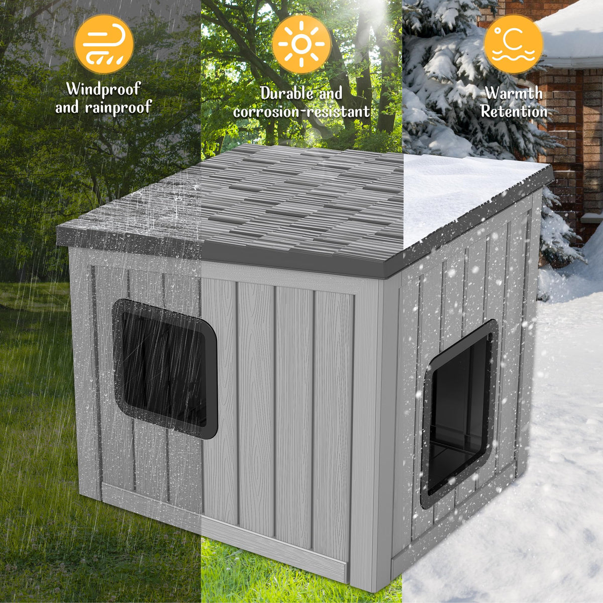Weatherproof Insulated Resin Outdoor Cat House B52383