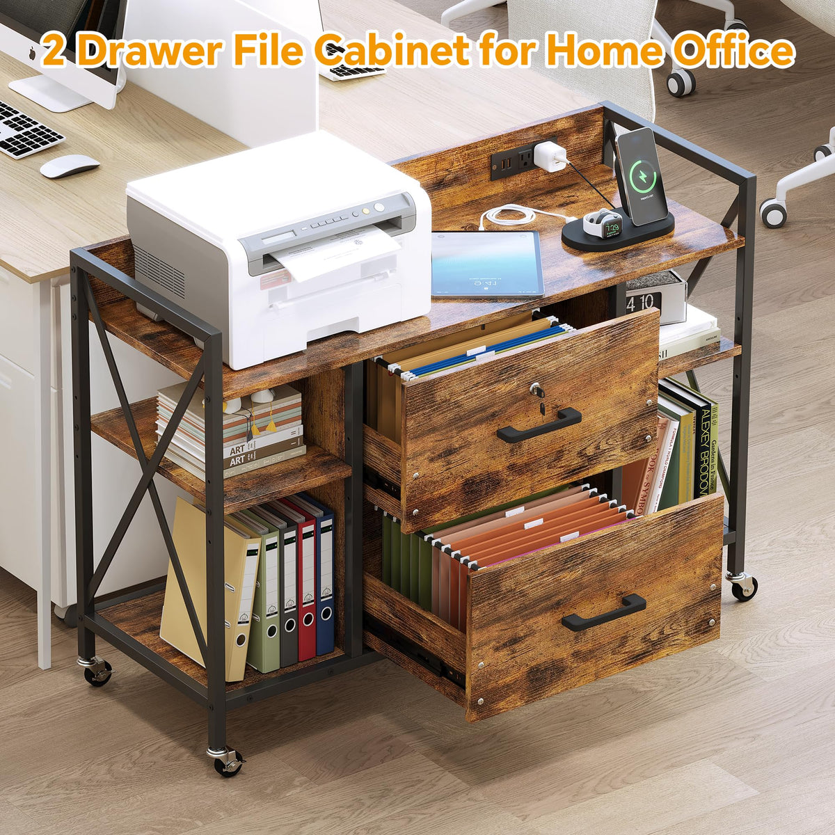 2 Drawer File Cabinet with Lock and Power Outlets V4300