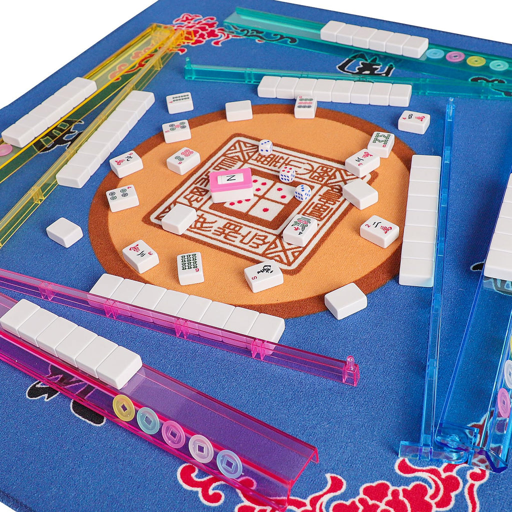 American Mahjong Game Set, 166 White Tiles, 4 Color Rack/Pushers, Black Carrying Bag K35545