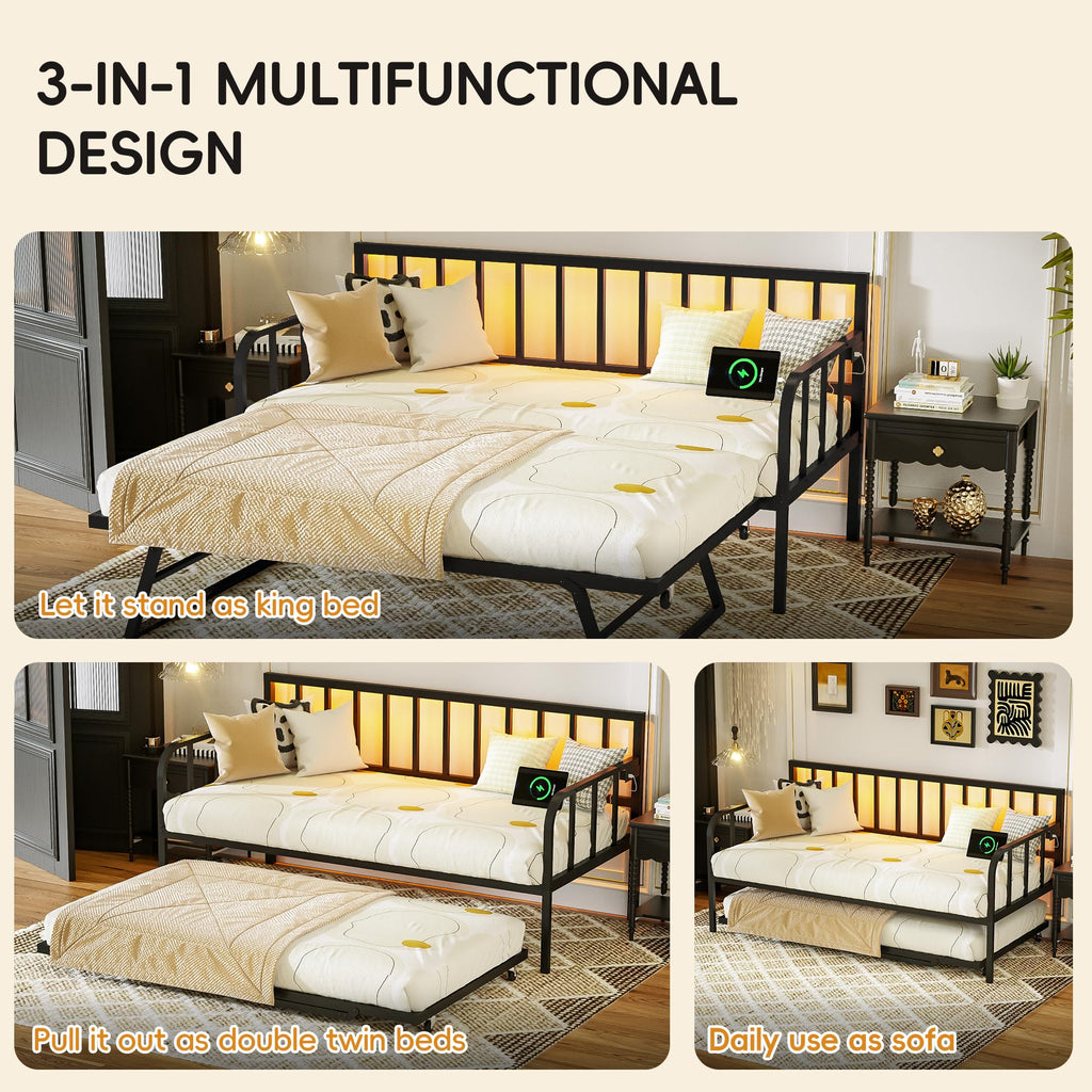 Black Twin to King Metal Daybed with Pop Up Trundle R269931