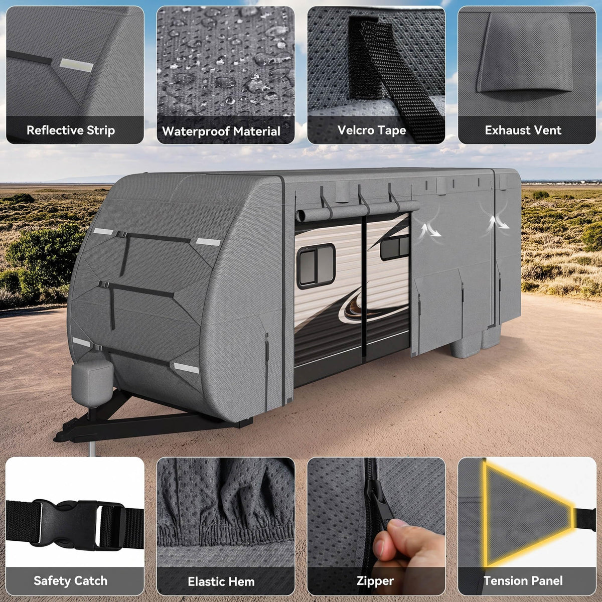 24-27FT Travel Trailer Cover 9-Layers Non-Woven Fabric E1638