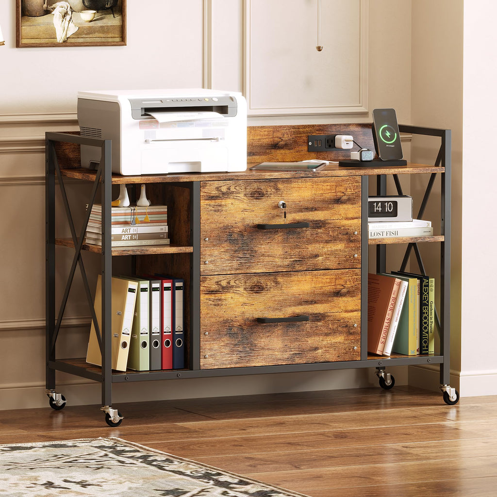 2 Drawer File Cabinet with Lock and Power Outlets V4300