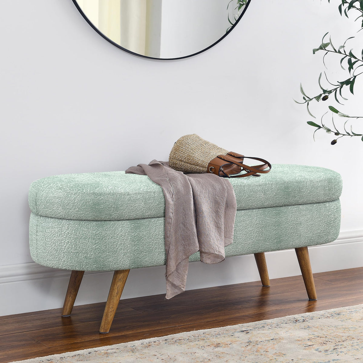 Oval Storage Bench with Rubber Wood Legs G86844