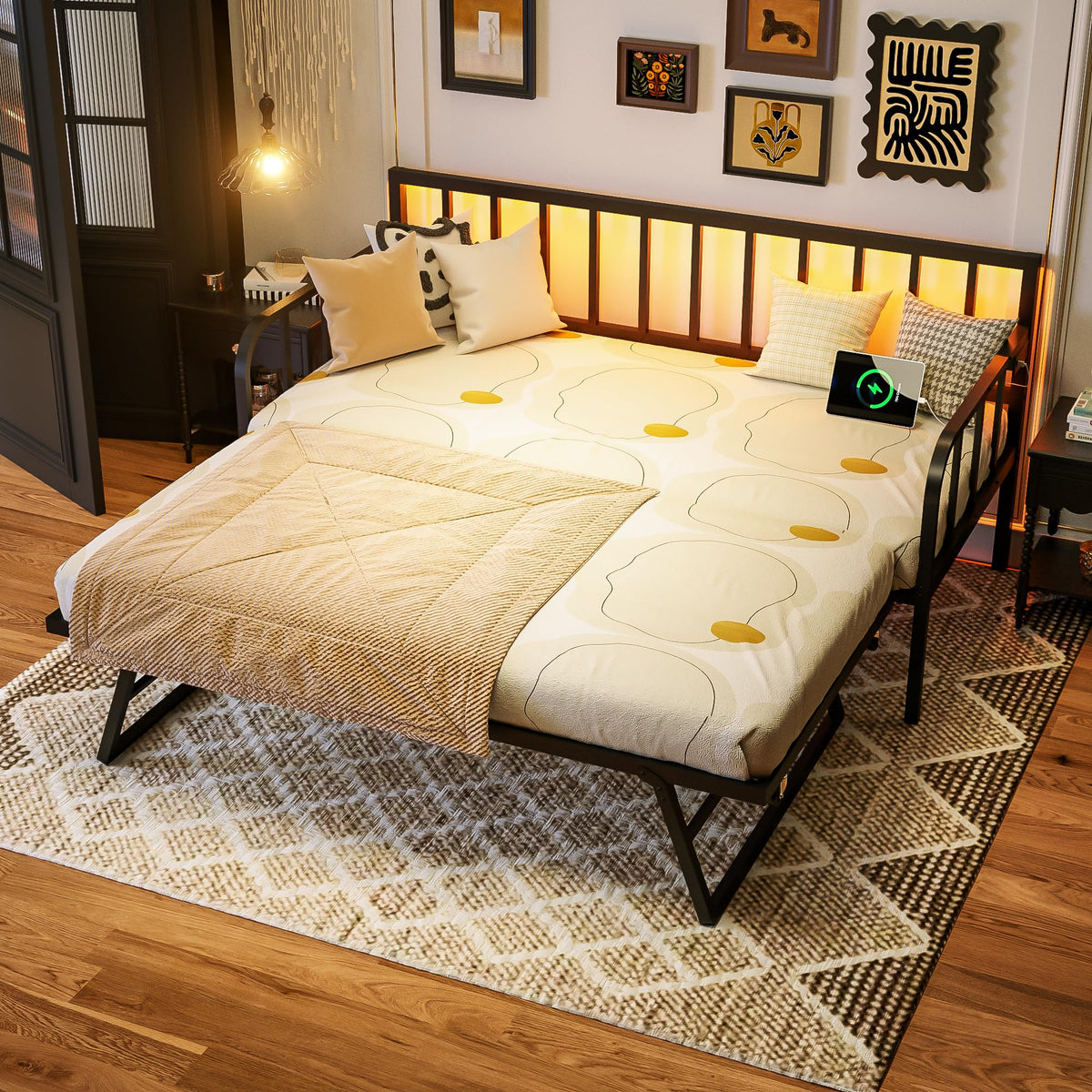 Black Twin to King Metal Daybed with Pop Up Trundle R269931