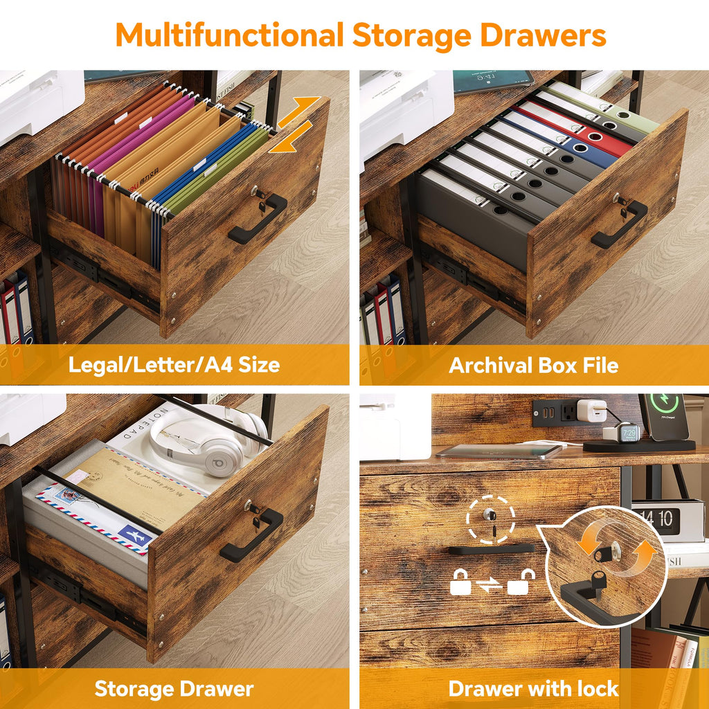 2 Drawer File Cabinet with Lock and Power Outlets V4300