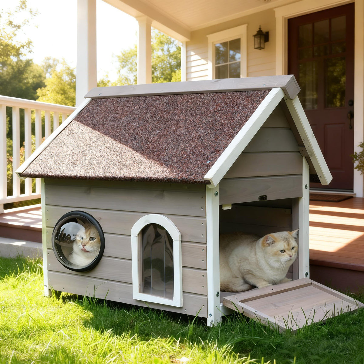 Wooden Elevated Outdoor Cat House J104447
